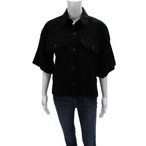 Parentezi Womens Black Collared Button Up 3/4 Sleeve Polyester Basic Size S